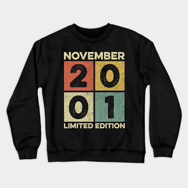 20 Year Old 20th Birthday Design for November 2001 born Limited Edition Legend BDay Gift Crewneck Sweatshirt by mahmuq